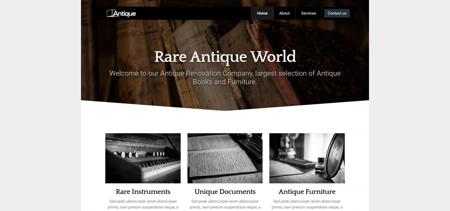 An example of an antique shop website